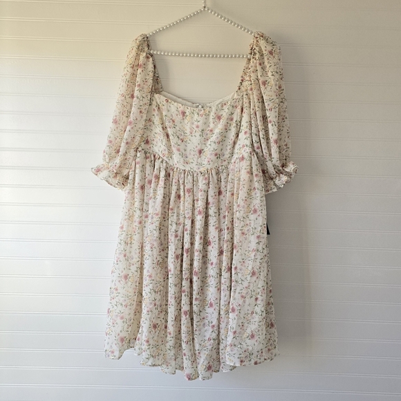 NWT Lulu's Sweet Daydreams White Floral Print Puff Sleeve Mini Dress Lar… - Picture 4 of 10